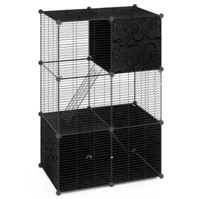 Costway Multi-level Cat Tower With 2-door Condo And Hammock-black