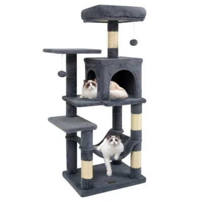 Costway Multi-level Cat Tower With 2-door Condo And Padded Top Perch-gray In Blue