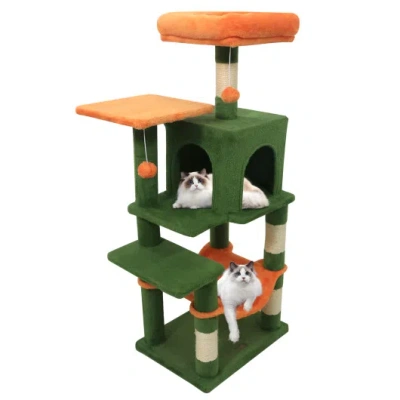 Costway Multi-level Cat Tower With 2-door Condo And Padded Top Perch-green