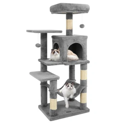 Costway Multi-level Cat Tower With 2-door Condo And Padded Top Perch-light Gray