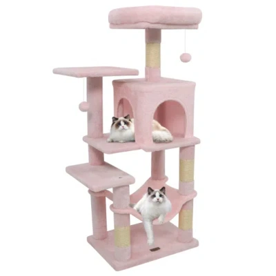 Costway Multi-level Cat Tower With 2-door Condo And Padded Top Perch-pink