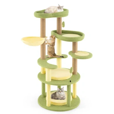 Costway Multi-level Cat Tree Avocado Theme Cat Tower With Wide Perch Rotatable Basket-green In Animal Print