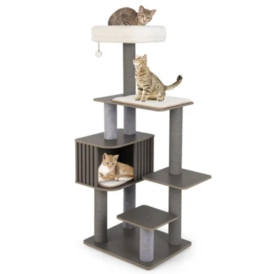 Costway Multi-level Cat Tree For Indoor Cat 59.5 Inch Tall Cat Tower With Cushion Top Perch-gray