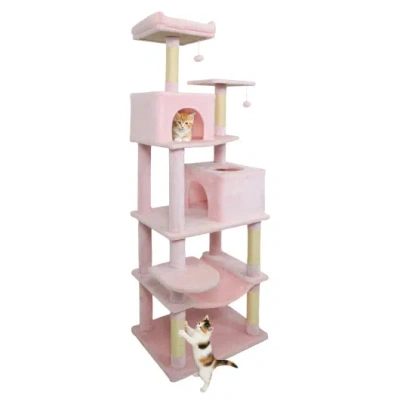 Costway Multi-level Cat Tree Modern Cat Tower With Upholstered Perch And 2 Cat Condo-pink