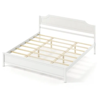 Costway Multiple Size Solid Wood Platform Bed Frame With Headboard In White-king Size