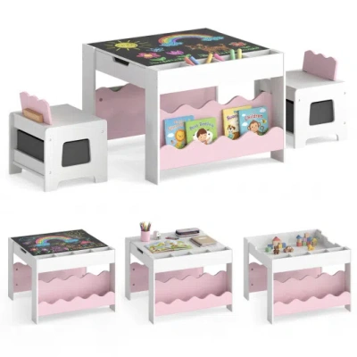 Costway Multi-purpose Activity Kids Table And Chairs Set With Double-sided Tabletop-pink