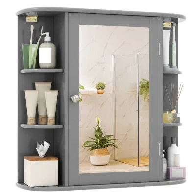 Costway Multipurpose Mount Wall Surface Bathroom Storage Cabinet With Mirror-gray