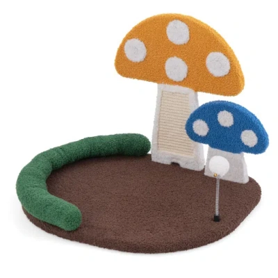 Costway Mushroom Cat Bed Cat Claw Scratcher With Wide Bed And Sisal Scratch Panel-multicolor