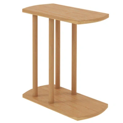 Costway Narrow 2-tier C-shaped Teak Wood Side Table With Thickened Top And Sturdy Base In Brown