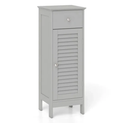 Costway Narrow Bathroom Storage Cabinet With Adjustable Shelf And Drawer-gray