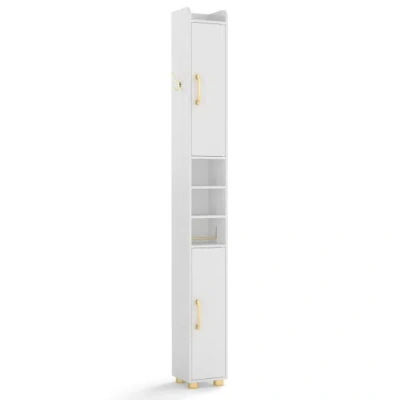 Costway Narrow Bathroom Storage Cabinet With Open Shelves And Toilet Paper Holder-white