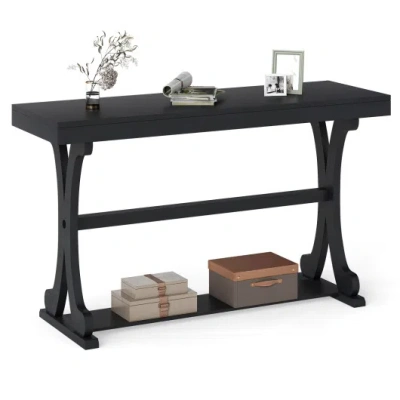 Costway Narrow Console Table Vintage 52 Inch Long With Open Storage Shelf-black