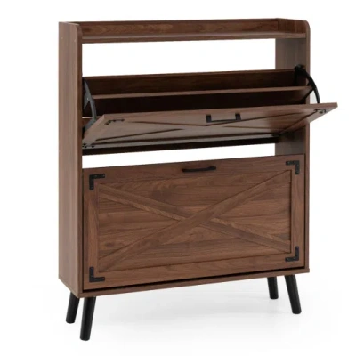 Costway Narrow Shoe Cabinet With Adjustable And Removable Shelves For Entryway-brown