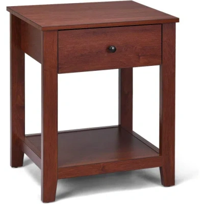 Costway Night Stand End Side Table With Drawer And Storage Shelf In Brown