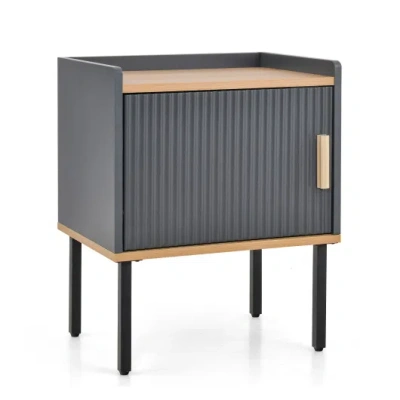 Costway Nightstand Bedside End Table With Door Cabinet For Living Room Bedroom-gray In Multi