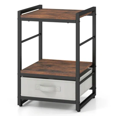 Costway Nightstand Industrial Bedside Table With Open Storage Shelf And Fabric Drawer-rustic Brown