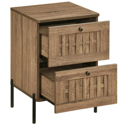 Costway Nightstand Mid Century Modern End Table With Storage Drawers-rustic Brown In Multi