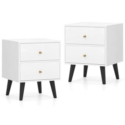 Costway Nightstand Set Of 2 Mid Century Modern Bedside Table With Golden Knobs And Raised Support Legs In Multi