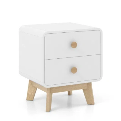 Costway Nightstand With 2 Drawers Solid Rubber Wood Legs-white