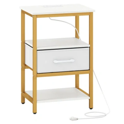 Costway Nightstand With Charging Station And Adjustable Fabric Drawer For Bedroom And Living Room-1 Piece In Gold