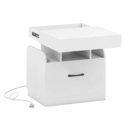 Costway Nightstand With Charging Station Modern Bedside Table For Living Room Bedroom Office-white