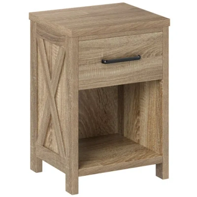 Costway Nightstand With Drawer And Shelf-natural In Neutral