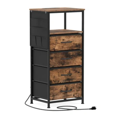 Costway Nightstand With Integrated Charging Station 34" Modern Bedside Table-rustic Brown