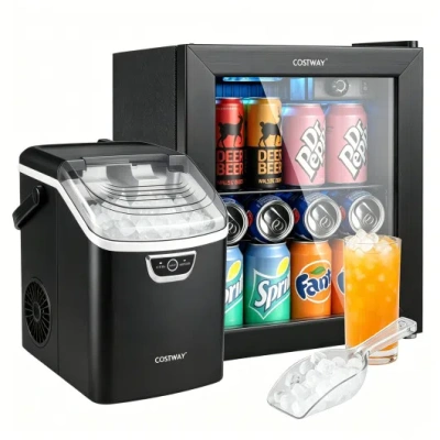 Costway Nugget Ice Maker And Beverage Cooler Combo With Chewable Ice And Compact Drink Storage In Black