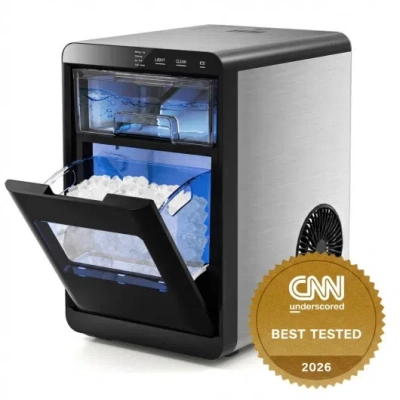 Costway Nugget Ice Maker Countertop With Soft Chewable Pellet-black In Gray