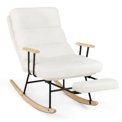 Costway Nursery Rocking Chair Teddy Velvet Upholstered Rocking Chair-white In Multi