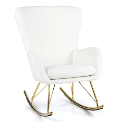 Costway Nursery Rocking Chair With Curved Backrest And Armrests-white