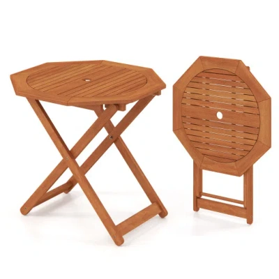 Costway Octagon Folding Patio Table With 2 Inches Umbrella Hole In Multi