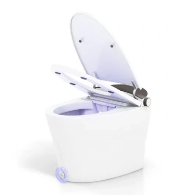 Costway One-piece Smart 1.16 Gpf Elongated Bidet Toilet Seat With Night Light-white