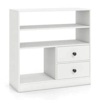 Costway Open Storage Cabinet With 3 Open Compartments And 2 Drawer-white
