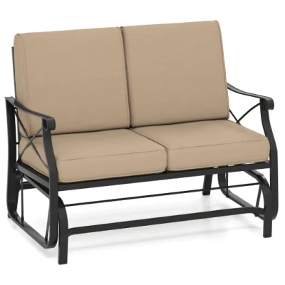 Costway Outdoor 2-person Glider Rocking Chair Loveseat With Thick Cushions And Metal Frame-brown
