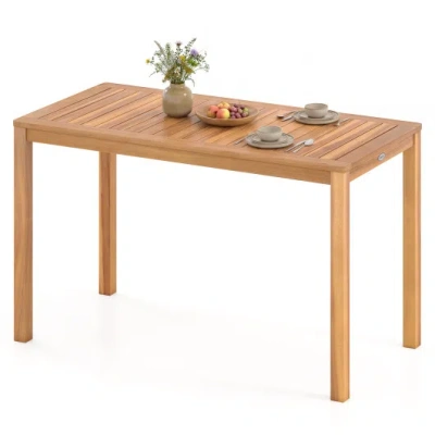 Costway Outdoor Acacia Wood Dining Table With Slatted Tabletop For 4-6 In Brown
