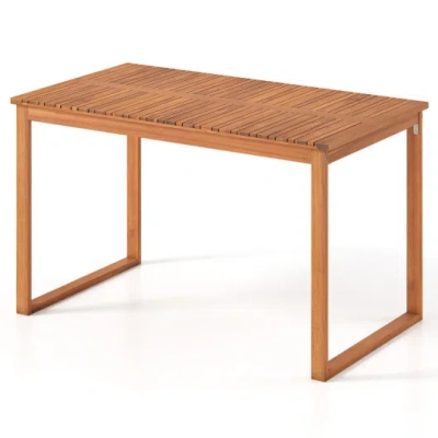 Costway Outdoor Acacia Wood Dining Table With Slatted Tabletop For Garden In Animal Print