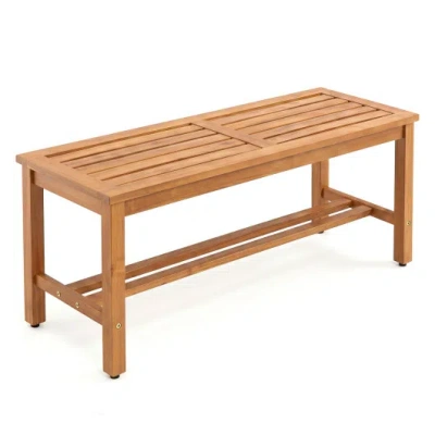 Costway Outdoor Acacia Wood Patio Bench For 2 With Slatted Seat-1 Piece In Brown