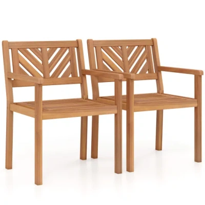 Costway Outdoor Acacia Wood Patio Dining Chairs Garden Seating Chairs With 400 Lbs Capacity-set Of 2 In Brown