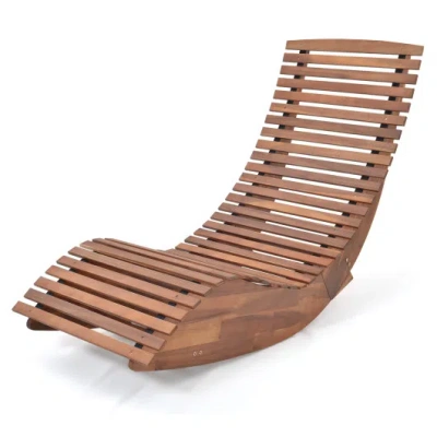 Costway Outdoor Acacia Wood Rocking Chair With Widened Slatted Seat And High Back In Brown