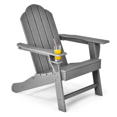 Costway Outdoor Adirondack Chair With Built-in Cup Holder For Backyard Porch-gray