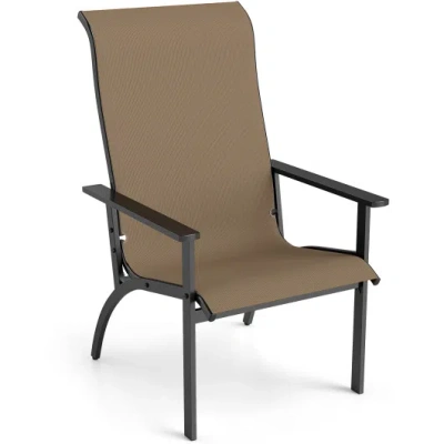 Costway Outdoor Adirondack Chair With High Back And Metal Frame For Porch Garden-coffee In Neutral