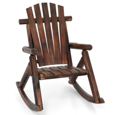 Costway Outdoor Adirondack Rocking Chair For Adults Solid Wood Porch Rocker-brown