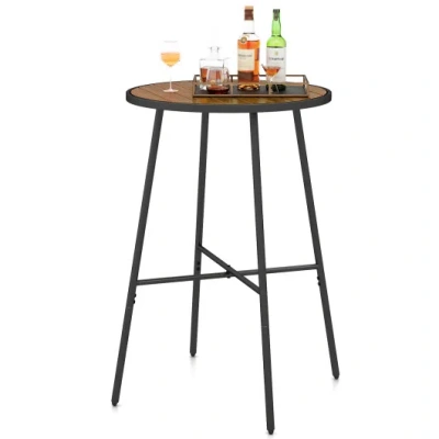 Costway Outdoor Bar Table 41 Inch Bar Height Patio Round Table With Acacia Wood Top And Metal Frame In Multi