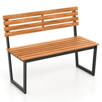 Costway Outdoor Bench Acacia Wood Patio Loveseat With Backrest And Heavy Duty Metal Frame In Brown