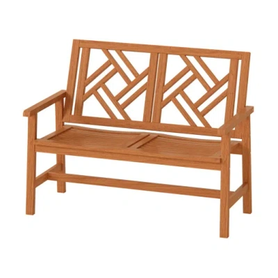 Costway Outdoor Bench Wood 2-person Patio Loveseat Chair With Geometric Backrest In Brown