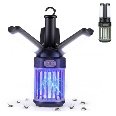 Costway Outdoor Bug Zapper With Foldable Camping Lantern Usb-c Rechargeable Electric Mosquito Killer In Blue