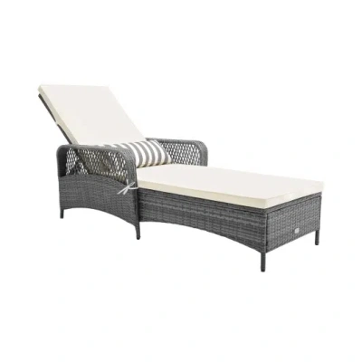 Costway Outdoor Chaise Lounge Chair Recliner With 6-level Backrest Cushion And Pillow In White