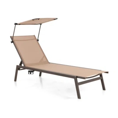 Costway Outdoor Chaise Lounge Chair With Sunshade And 6 Adjustable Position-brown
