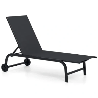 Costway Outdoor Chaise Lounge Chair With Wheels And Metal Frame-black